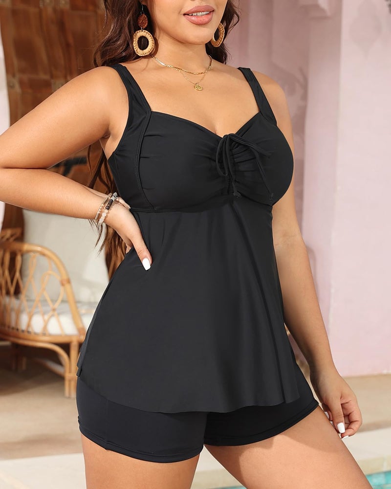 Yonique Plus Size Tankini Swimsuits for Women Tankini with Shorts Two Piece Bathing Suits Flowy Swimwear Black 14plus - Image 4